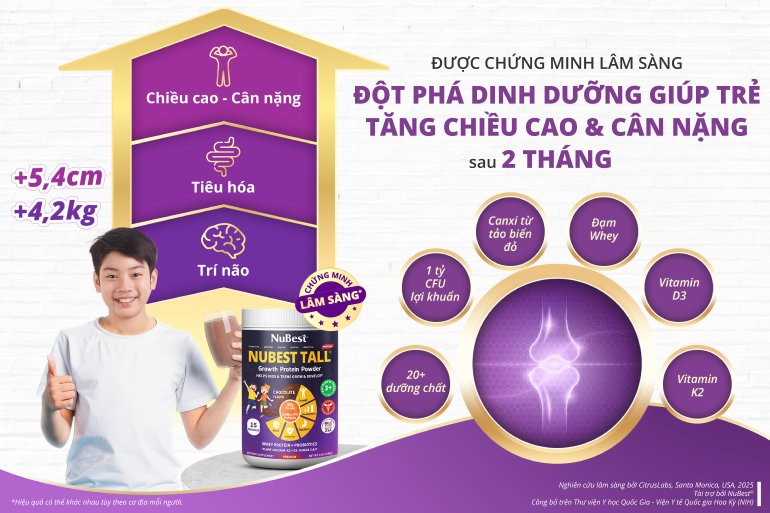 Thực Phẩm Bổ Sung Sữa Bột NuBest Tall - Hỗ Trợ Tiềm Năng Phát Triển – Đột Phá Dinh Dưỡng Tăng Chiều Cao, Được Chứng Nhận Lâm Sàng tại Mỹ